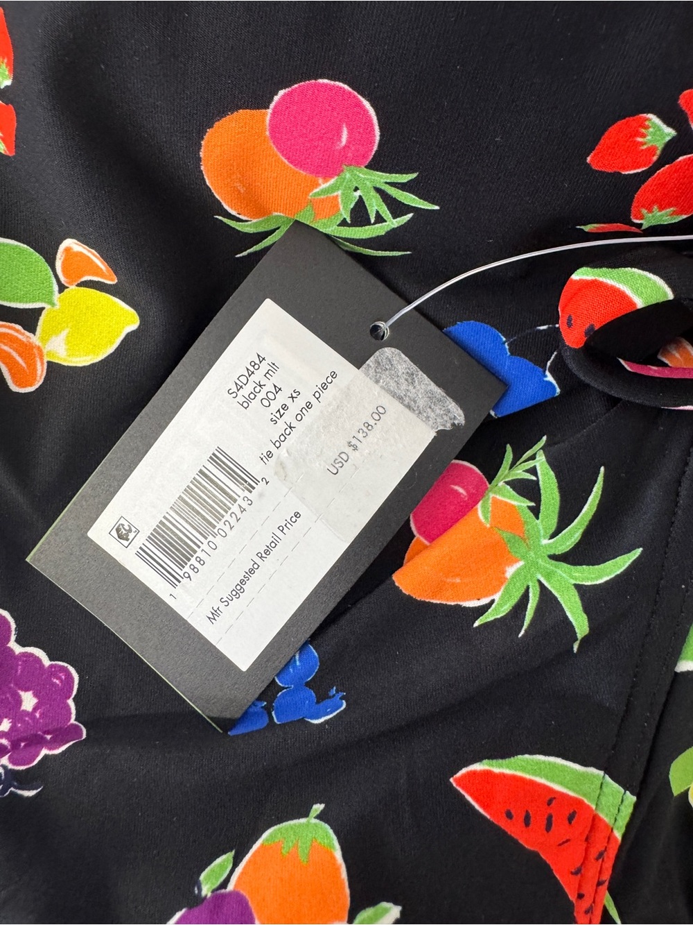 KATE SPADE Black One-Piece Swimsuit with Neon Fruit Print STYLE #S4D484 - Picture 3 of 4